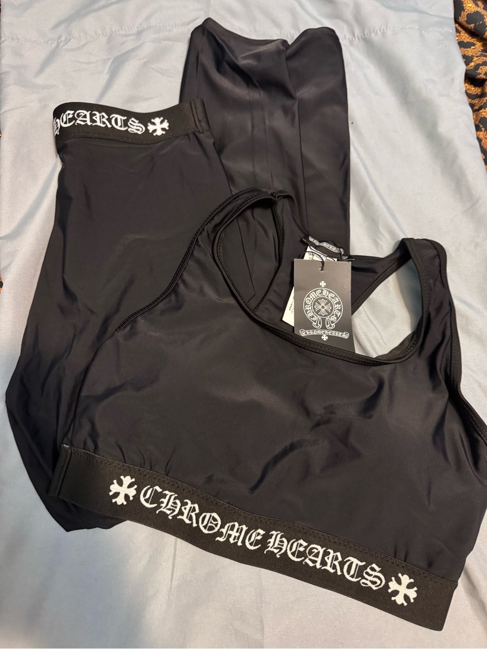 Chrome Hearts Black Logo Sports Bra and Leggings Set